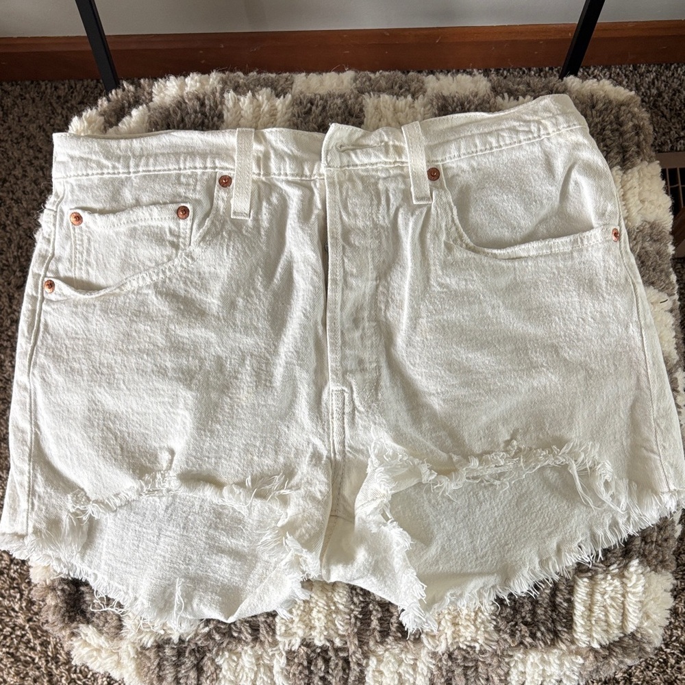 Levi's White Distressed Jean Shorts